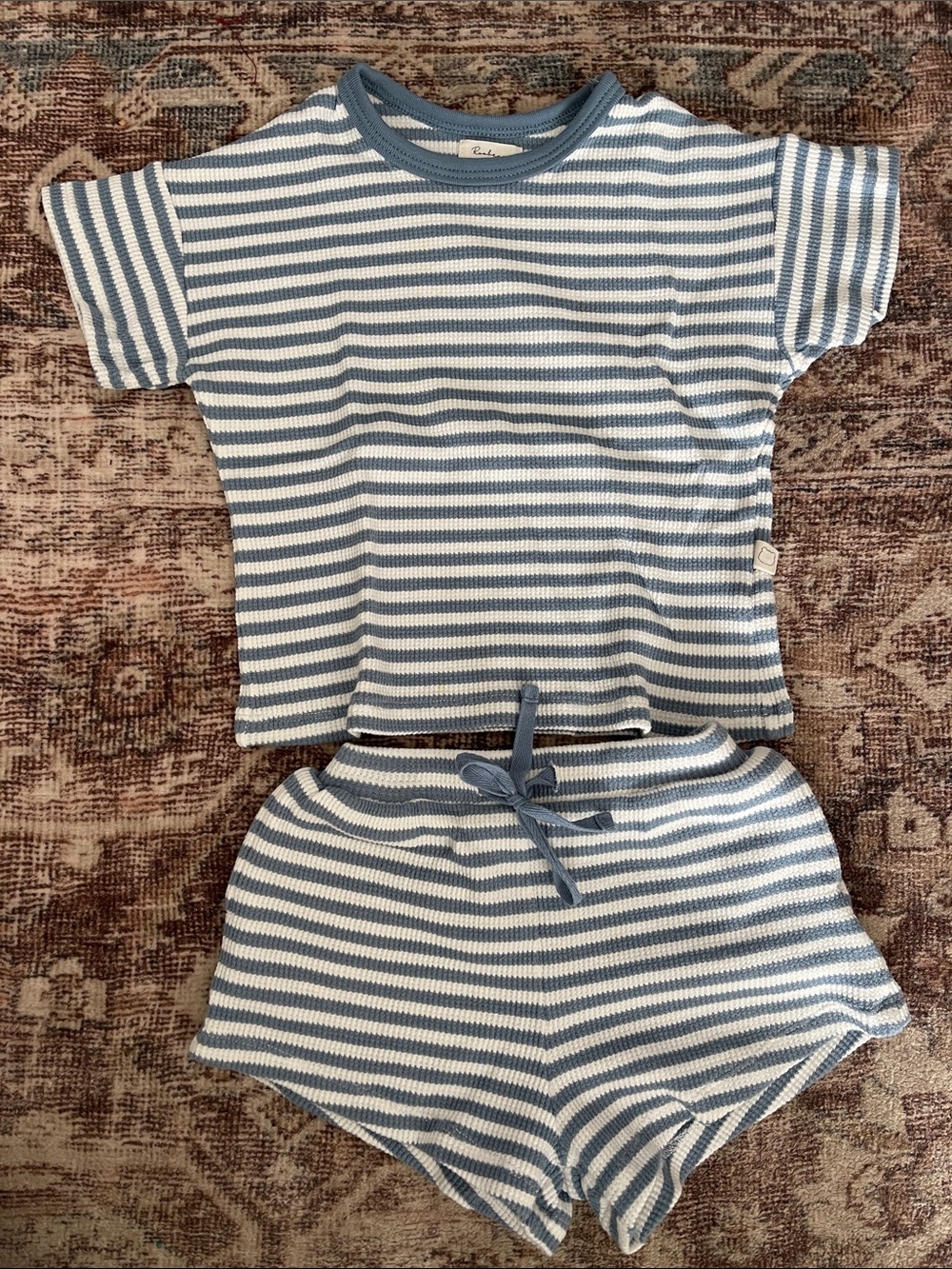 Kids Blue and White Striped Short Pajama Set